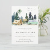 Invitation Camping Mint Green Pine Forest Couples Douche (Debout devant)