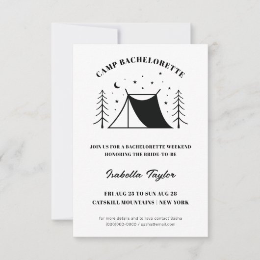 Invitation Camping Moderne Bachelorette Itinéraire Week-end (Devant)