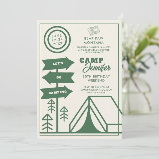 Invitation Camping Mountain Forest 30e anniversaire Week-end  (Debout devant)