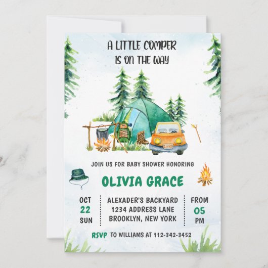 Invitation Camping Mountain Rustic Baby shower Party (Devant)