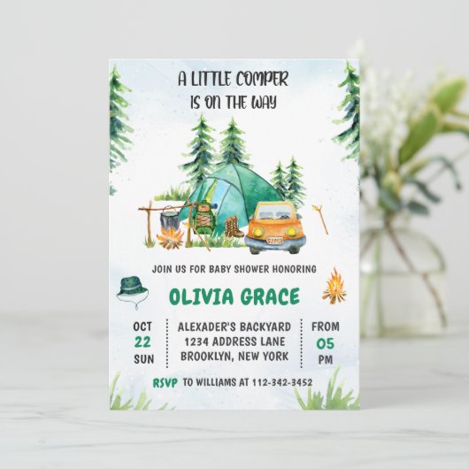 Invitation Camping Mountain Rustic Baby shower Party (Debout devant)