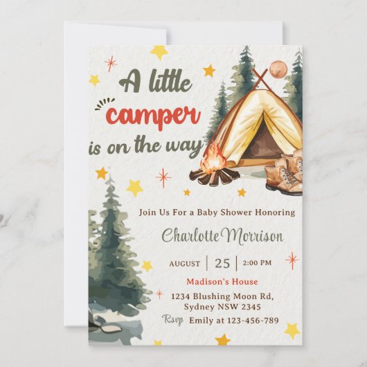 Invitation Camping Mountain Rustic Baby shower Party (Devant)