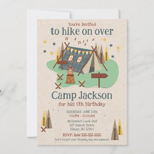 Invitation Camping Outdoor Adventure Camp Out Birthday (Devant)