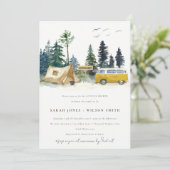 Invitation Camping Pine Forest Van Jaune Couples Douche (Debout devant)