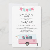 Invitation Camping Pink Adventure Await Baby shower (Devant)