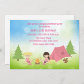Invitation Camping pour filles Anniversaire (Devant / Derrière)