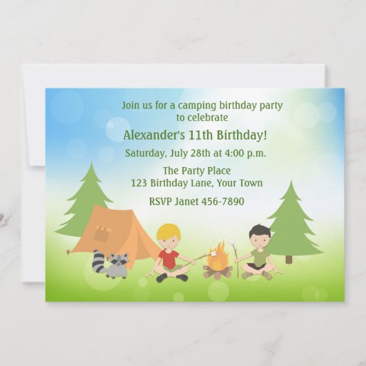 Invitation Camping pour garçon Anniversaire (Devant)