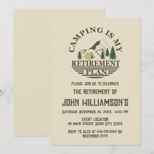 Invitation Camping retirement party (Devant / Derrière)