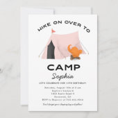 Invitation Camping Rose Cute fête d'anniversaire (Devant)