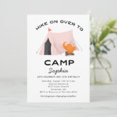 Invitation Camping Rose Cute fête d'anniversaire (Debout devant)