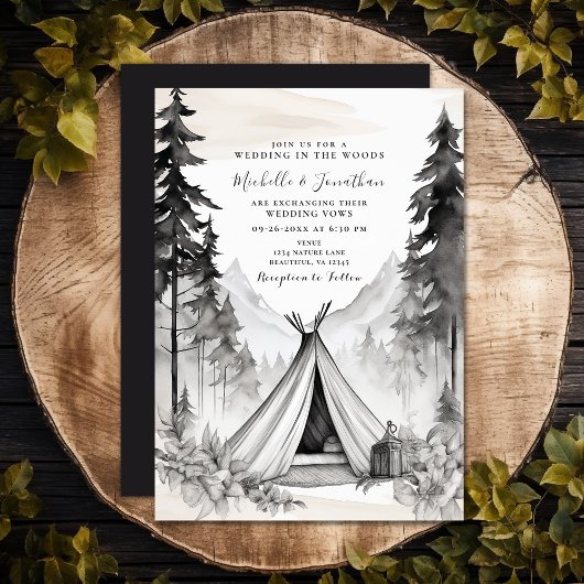Invitation Camping Rustique Mariage forestier de montagne