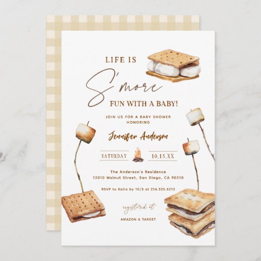 Invitation Camping S'more Baby shower amusant (Devant / Derrière)
