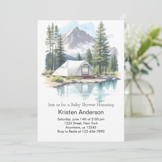 Invitation Camping Stars Adventure Await Baby shower (Debout devant)
