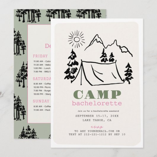 Invitation Camping Tent Mountain Bachelorette Party (Devant / Derrière)