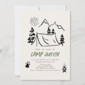 Invitation Camping Tent Mountain Boy dessiné à la main 1er an (Devant)