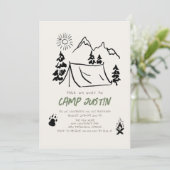 Invitation Camping Tent Mountain Boy dessiné à la main 1er an (Debout devant)