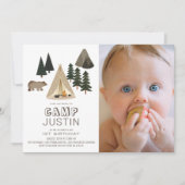 Invitation Camping Tente Bear Boy 1er Anniversaire Photo (Devant)