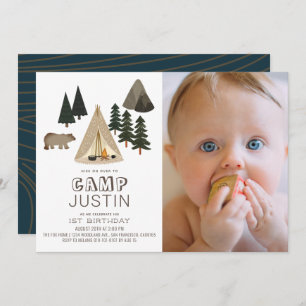 Invitation Camping Tente Bear Boy 1er Anniversaire Photo