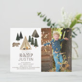 Invitation Camping Tente Bear Boy Anniversaire Photo Invitati (Debout devant)