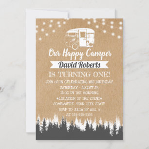Invitation Camping Trailer Happy Camper Rustic Kraft Annivers