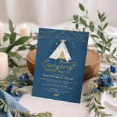 Invitation Camping Under the Stars Tepee Navy & Gold Birthday