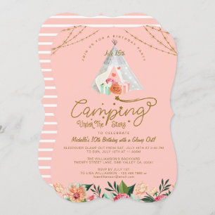 Invitation Camping Under the Stars Tepee Pink & Gold Camping