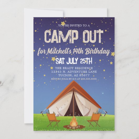 Invitation Camping Week-end Getaway fête d'anniversaire (Devant)