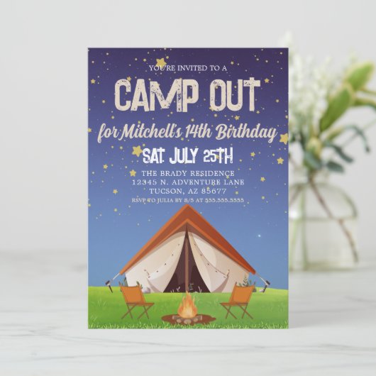 Invitation Camping Week-end Getaway fête d'anniversaire (Debout devant)