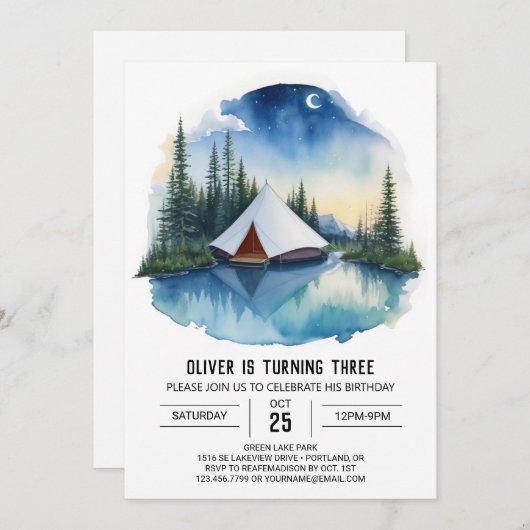 Invitation Campout by the Forest Stream Anniversaire (Devant / Derrière)