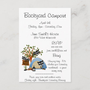 Invitation Campout de jardin avec le raton laveur