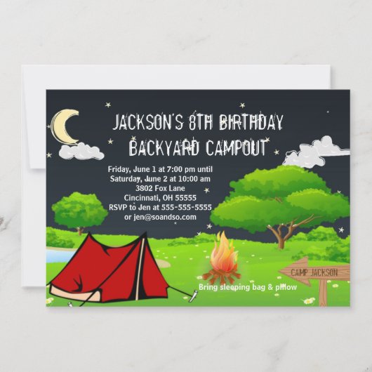 Invitation Campout Sleepover Personnalisé Anniversaire Fête I (Devant)