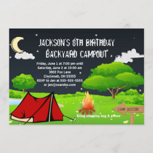 Invitation Campout Sleepover Personnalisé Anniversaire Fête I