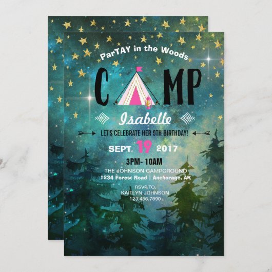 Invitation Campping Night Forest Wilderness (Devant / Derrière)
