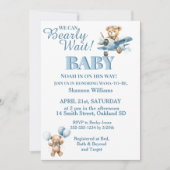 Invitation Can Bearly Wait- mignonne Garçon Teddy Bear en avi (Devant)