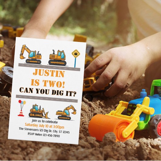 Invitation Can You Dig It, Construction 2nd Birthday