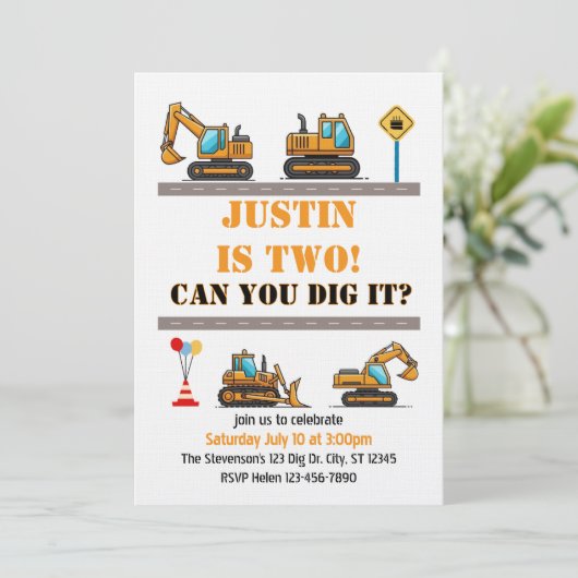 Invitation Can You Dig It, Construction 2nd Birthday (Debout devant)