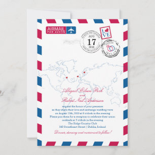 Invitation Canada Irlande Suède Airmail Mariage de coeur