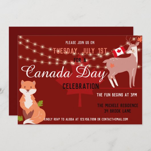 Invitation Canada Jour Celebration Invite Independence (Devant / Derrière)