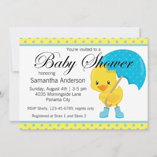 Invitation Canard avec Baby shower parapluie (Devant)