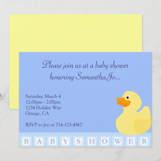Invitation Canard baby shower (Devant / Derrière)