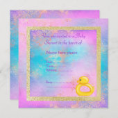 Invitation canard bébé couleur pastel or nouveau joli (Devant / Derrière)