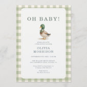 Invitation Canard colvert Oh Bébé Gingham Vert Baby Shower (Devant)