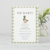 Invitation Canard colvert Oh Bébé Gingham Vert Baby Shower (Debout devant)