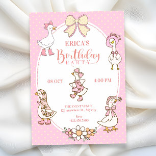 Invitation Canard coquette rose mignon anniversaire