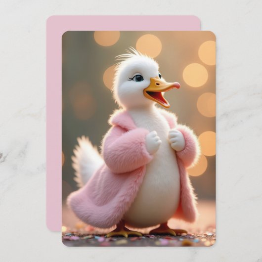 Invitation Canard d'anniversaire portant un manteau de fourru (Devant / Derrière)