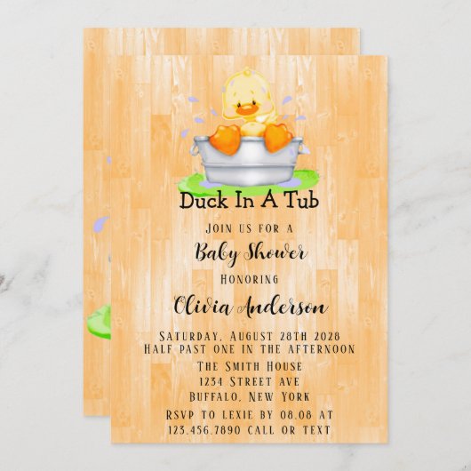 Invitation Canard dans un bain N'importe quel Baby shower pou (Devant / Derrière)