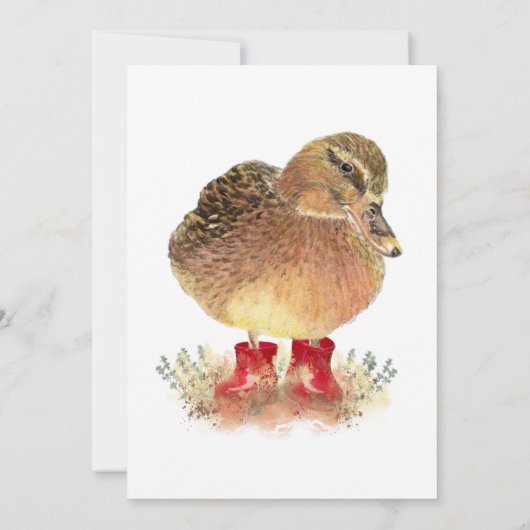 Invitation Canard d'aquarelle dans Bottes en caoutchouc rouge (Dos)