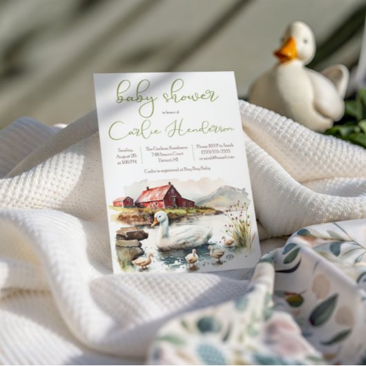 Invitation Canard d'aquarelle de ferme avec Baby shower de co