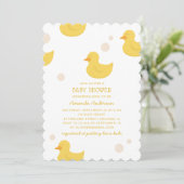 Invitation Canard de bain jaune. Baby shower animal jouet mig (Debout devant)