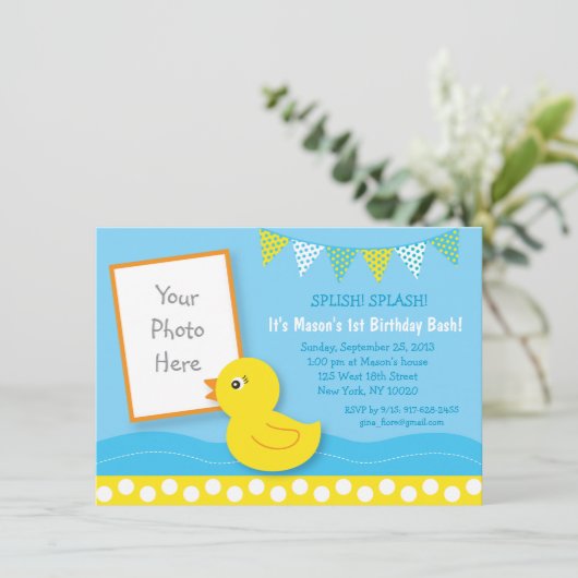 Invitation Canard en caoutchouc 1er anniversaire (Debout devant)